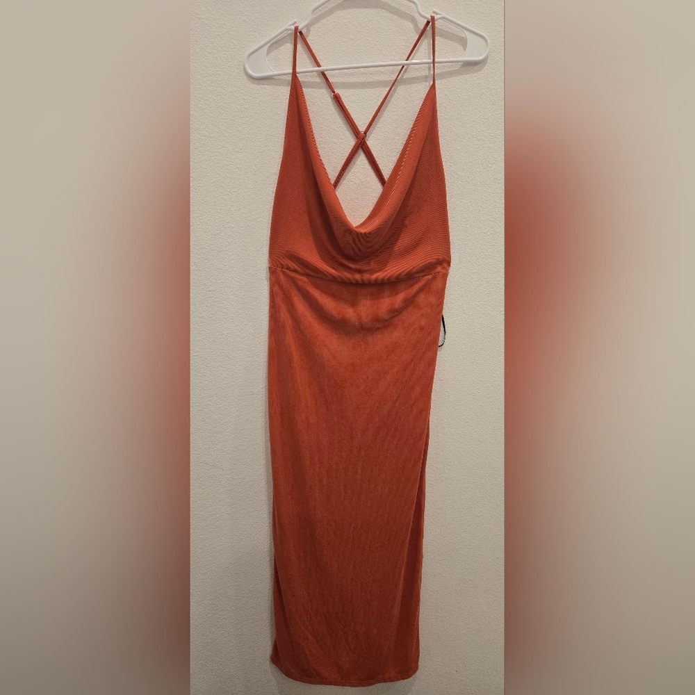 Forever 21‎ Orange Slip Dress Cowl Neck Sleeveless